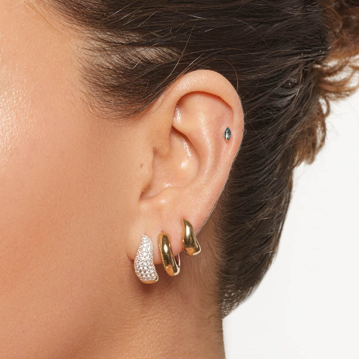 Medley Earrings Midi White Topaz Pave Wave Huggies Dome in Gold