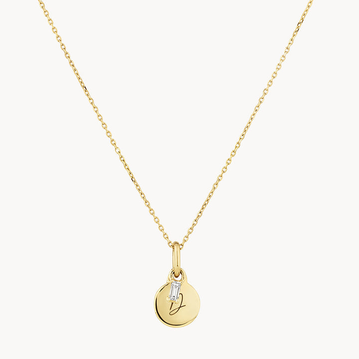 Medley Necklace Mini Engravable Disc Laboratory Grown Diamond Baguette Necklace in 10k Gold