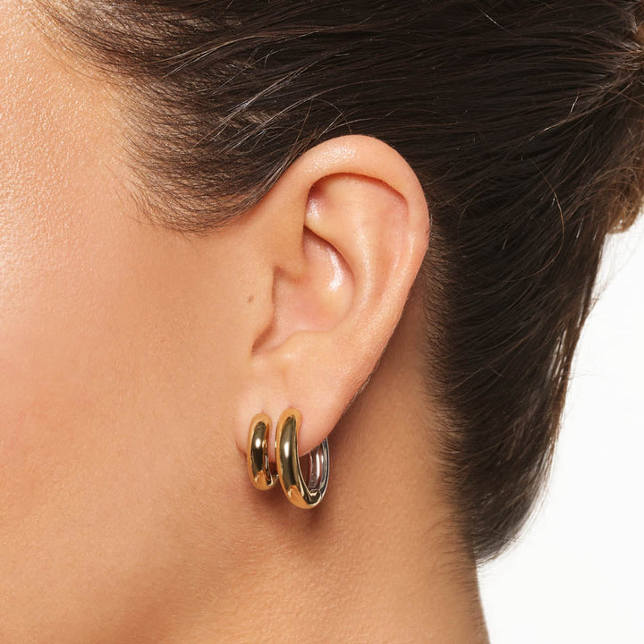 Medley Earrings Mini Mixed Metal Reversible Hoop Earring in Gold
