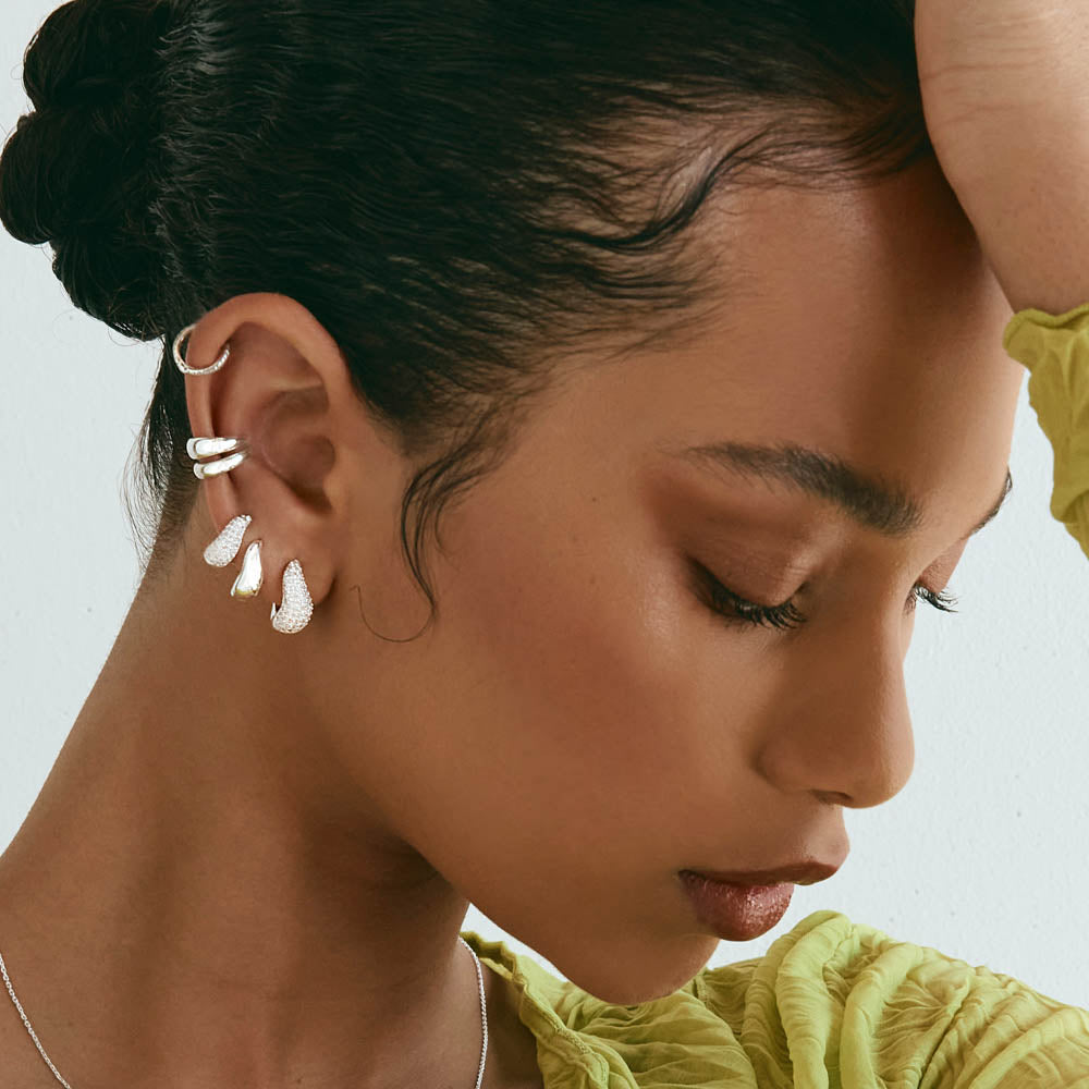 Medley Earrings Mini Wave Dome Huggies in Silver