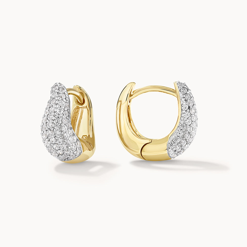 Medley Earrings Mini White Topaz Pave Wave Dome Huggies in Gold