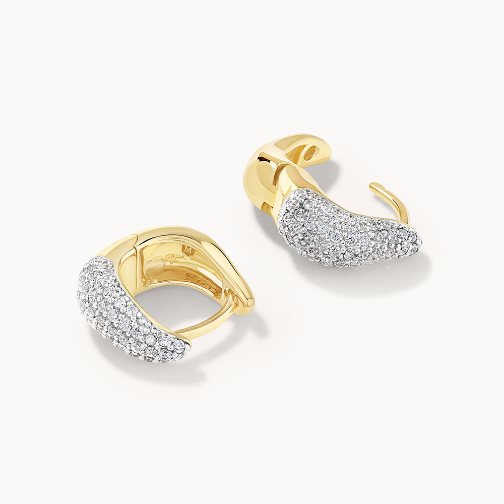 Medley Earrings Mini White Topaz Pave Wave Dome Huggies in Gold