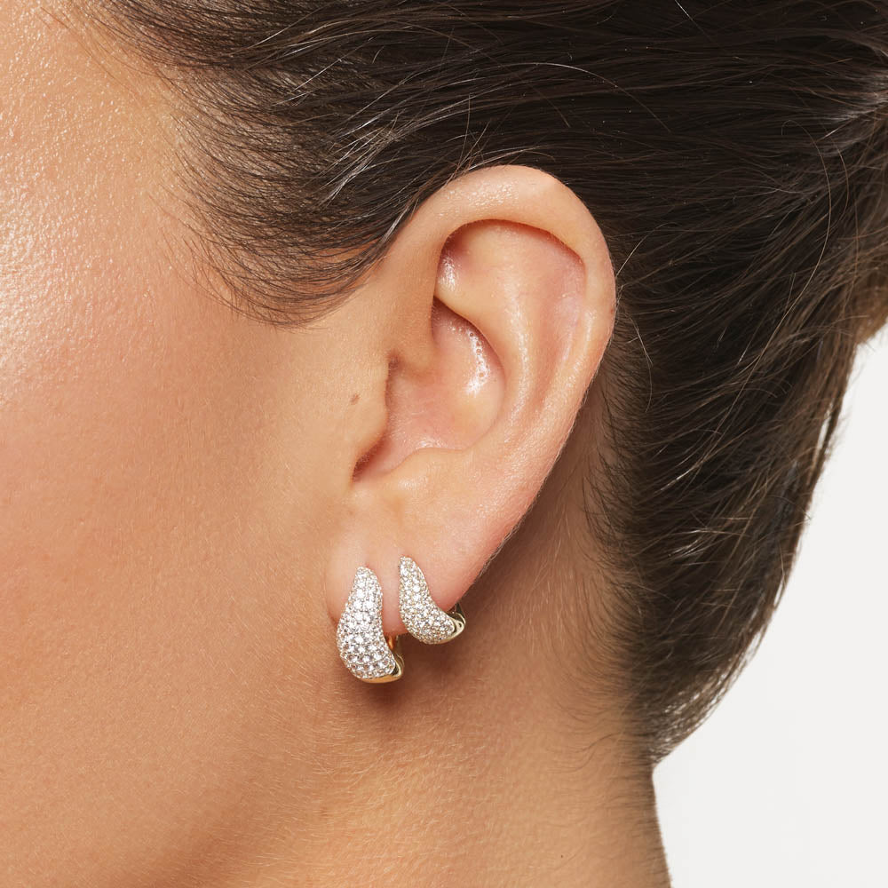 Medley Earrings Mini White Topaz Pave Wave Dome Huggies in Gold