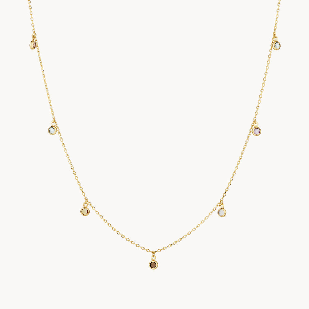 Medley Necklace Mutli Gemstone Droplet Necklace in 10k Gold