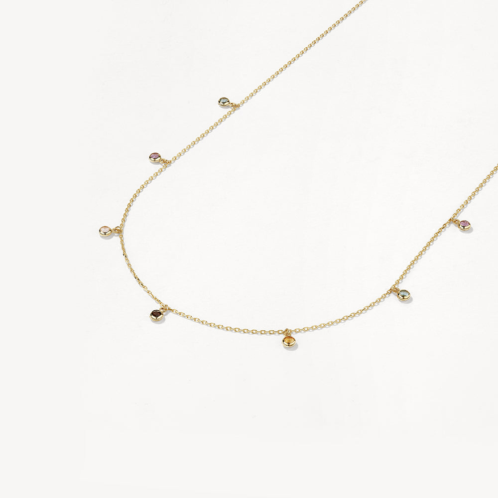 Medley Necklace Mutli Gemstone Droplet Necklace in 10k Gold