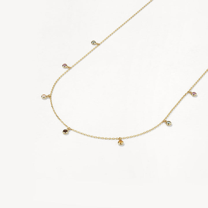 Medley Necklace Mutli Gemstone Droplet Necklace in 10k Gold