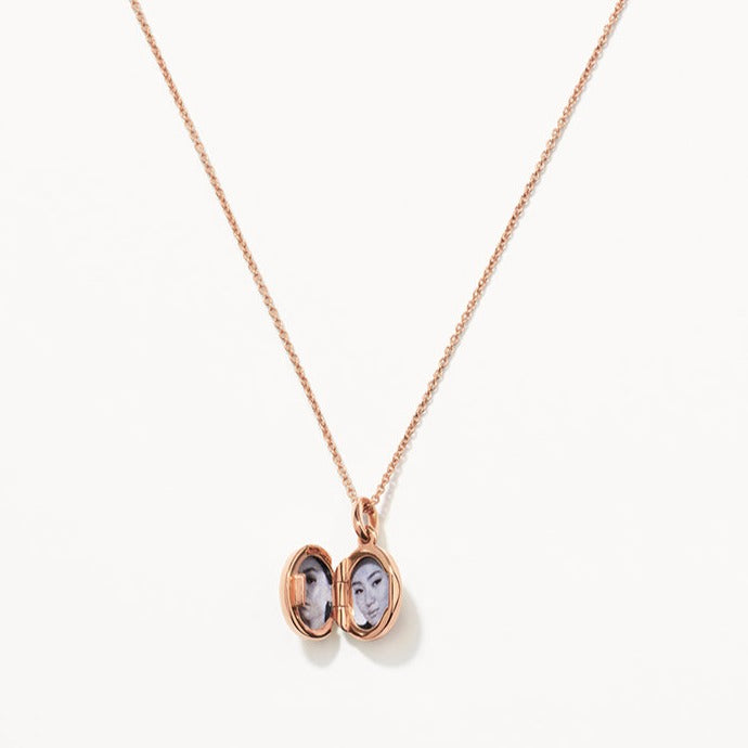 Medley Necklace Engravable Oval Mini Locket Necklace in Rose Gold