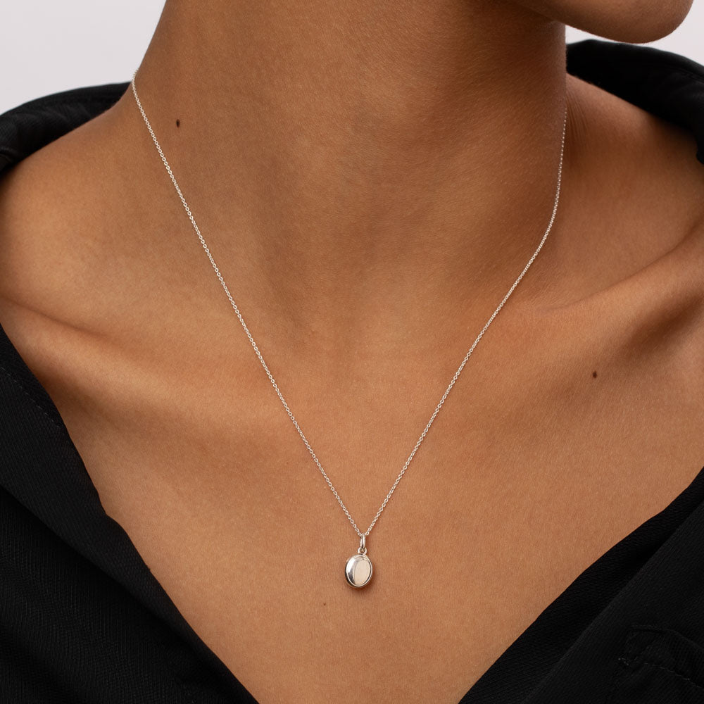 Real Silver Locket Necklace Oval Mini Silver Locket Necklace