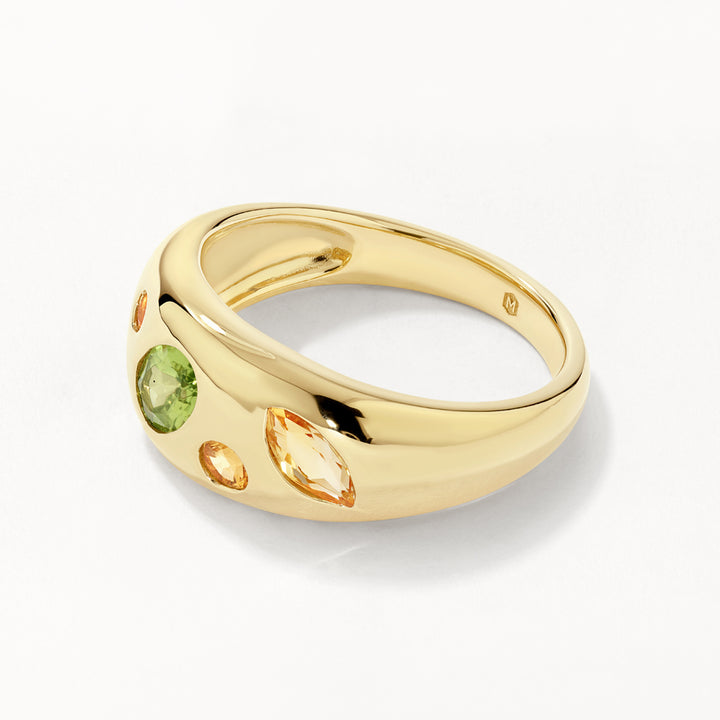 Medley Ring Peridot Multi Gemstone Curve Gypsy Ring in Gold