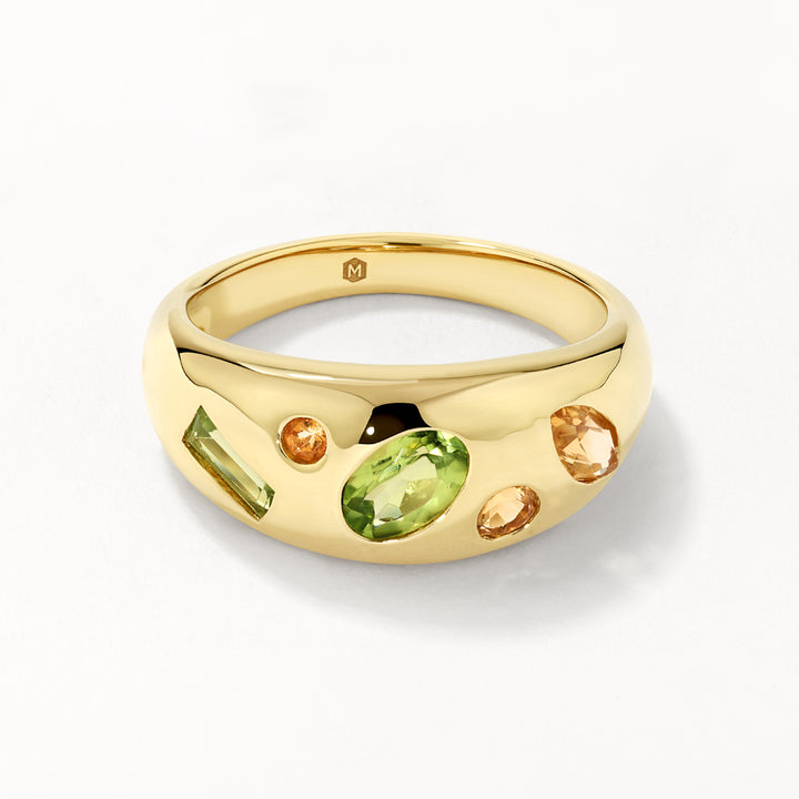 Medley Ring Peridot Multi Gemstone Curve Gypsy Ring in Gold