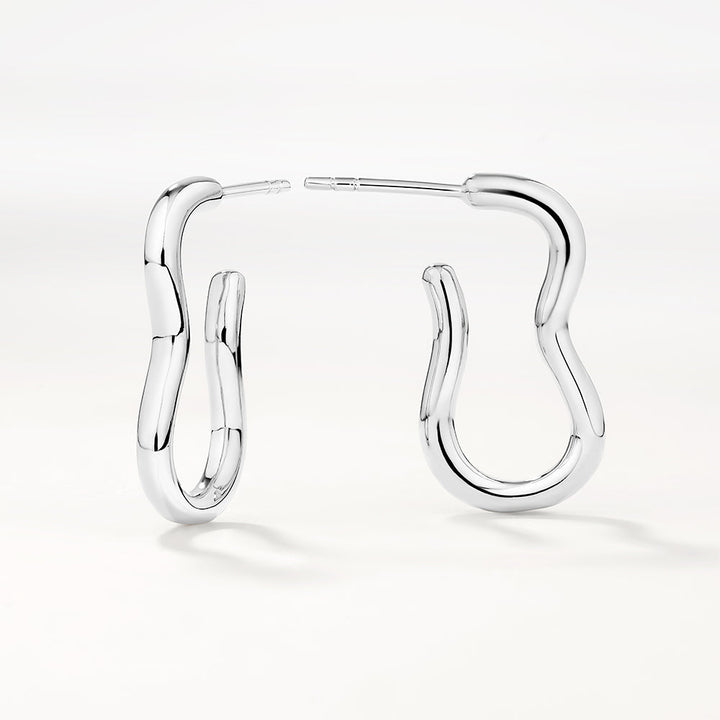 Medley Earrings Pinched Paperclip Hoop Stud Earrings in Silver