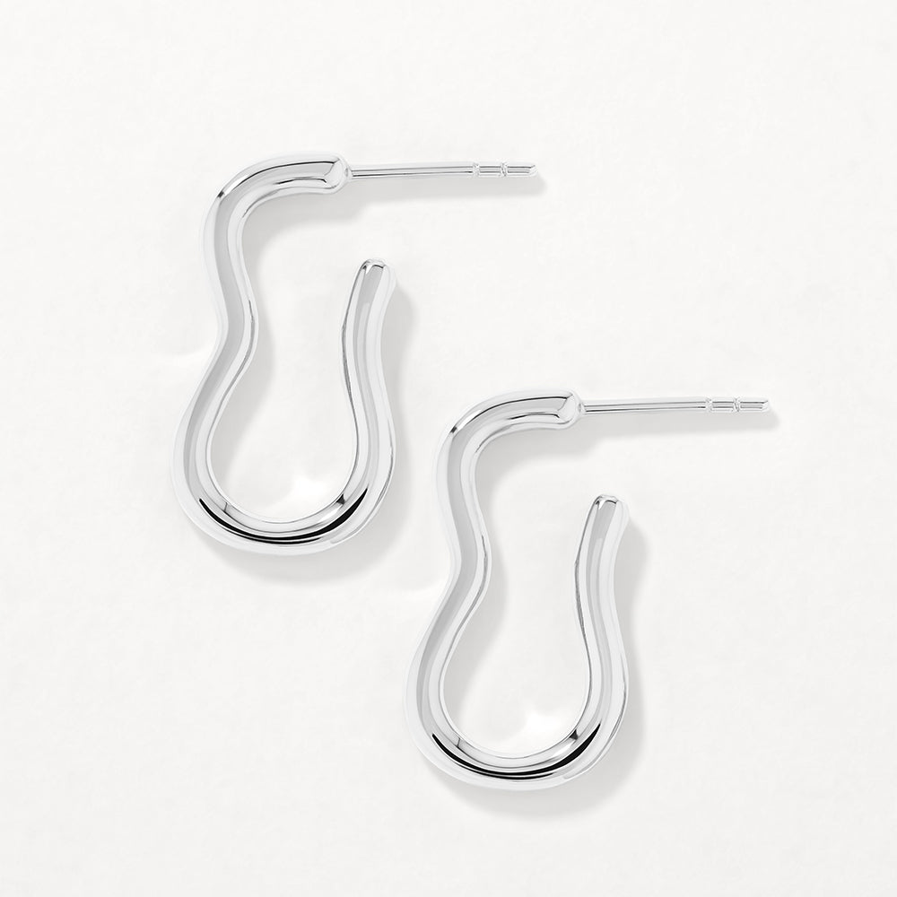 Medley Earrings Pinched Paperclip Hoop Stud Earrings in Silver