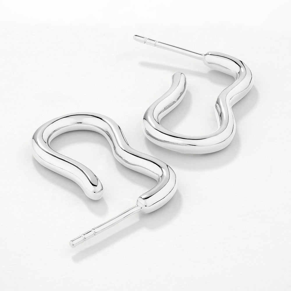 Medley Earrings Pinched Paperclip Hoop Stud Earrings in Silver