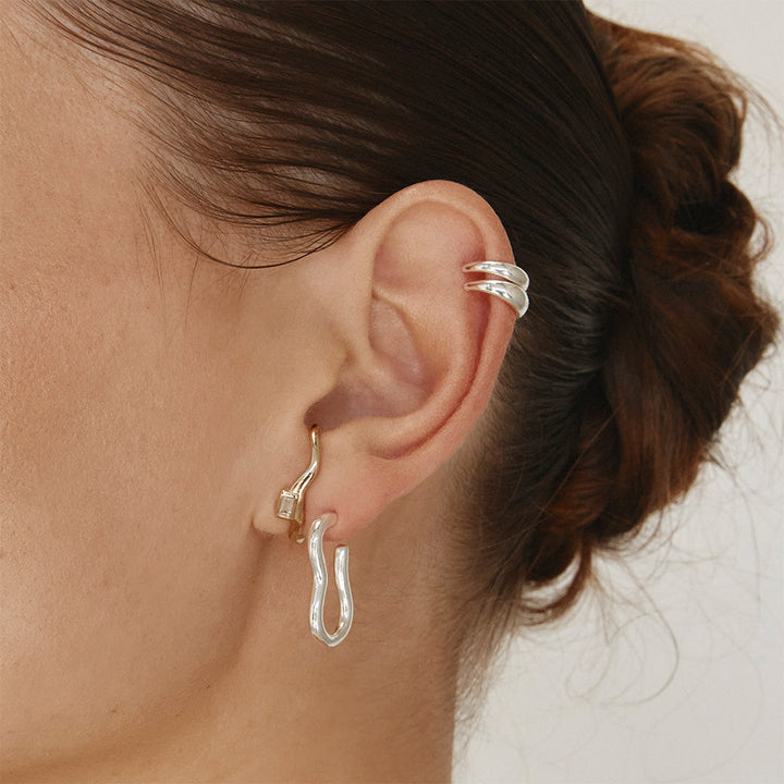 Medley Earrings Pinched Paperclip Hoop Stud Earrings in Silver