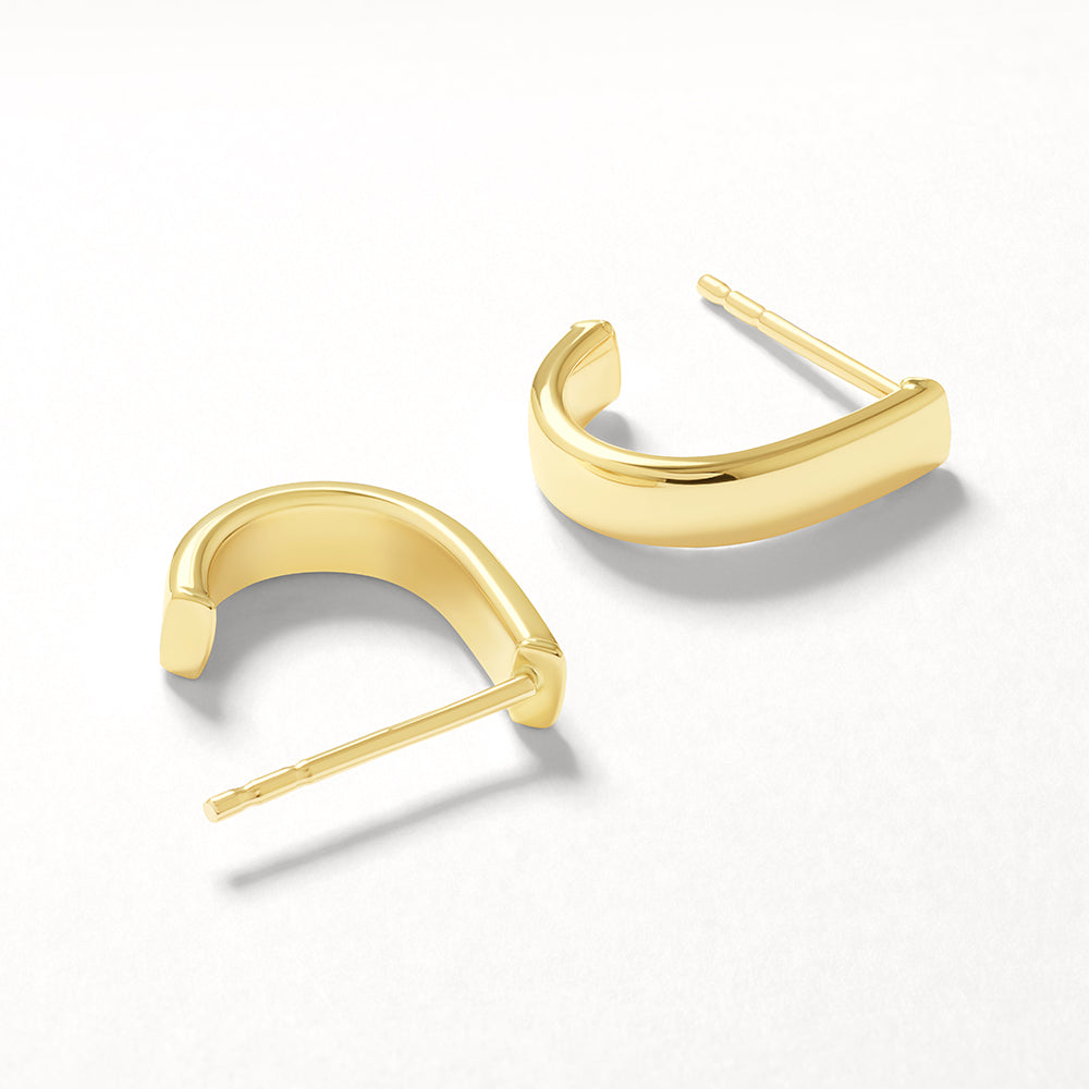 Medley Earrings Plain Half Huggie Stud Earrings in 10k Gold
