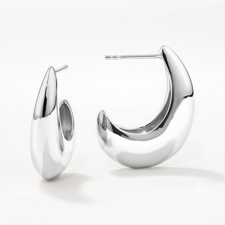 Medley Earrings Puff Dome Hoop Stud Earrings in Silver