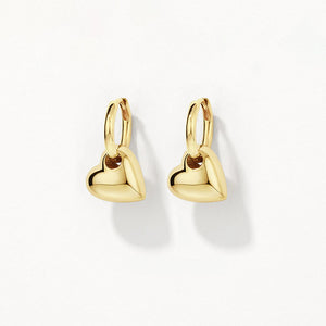 Medley Earrings Puff Heart Drop Huggie Earrings in Gold