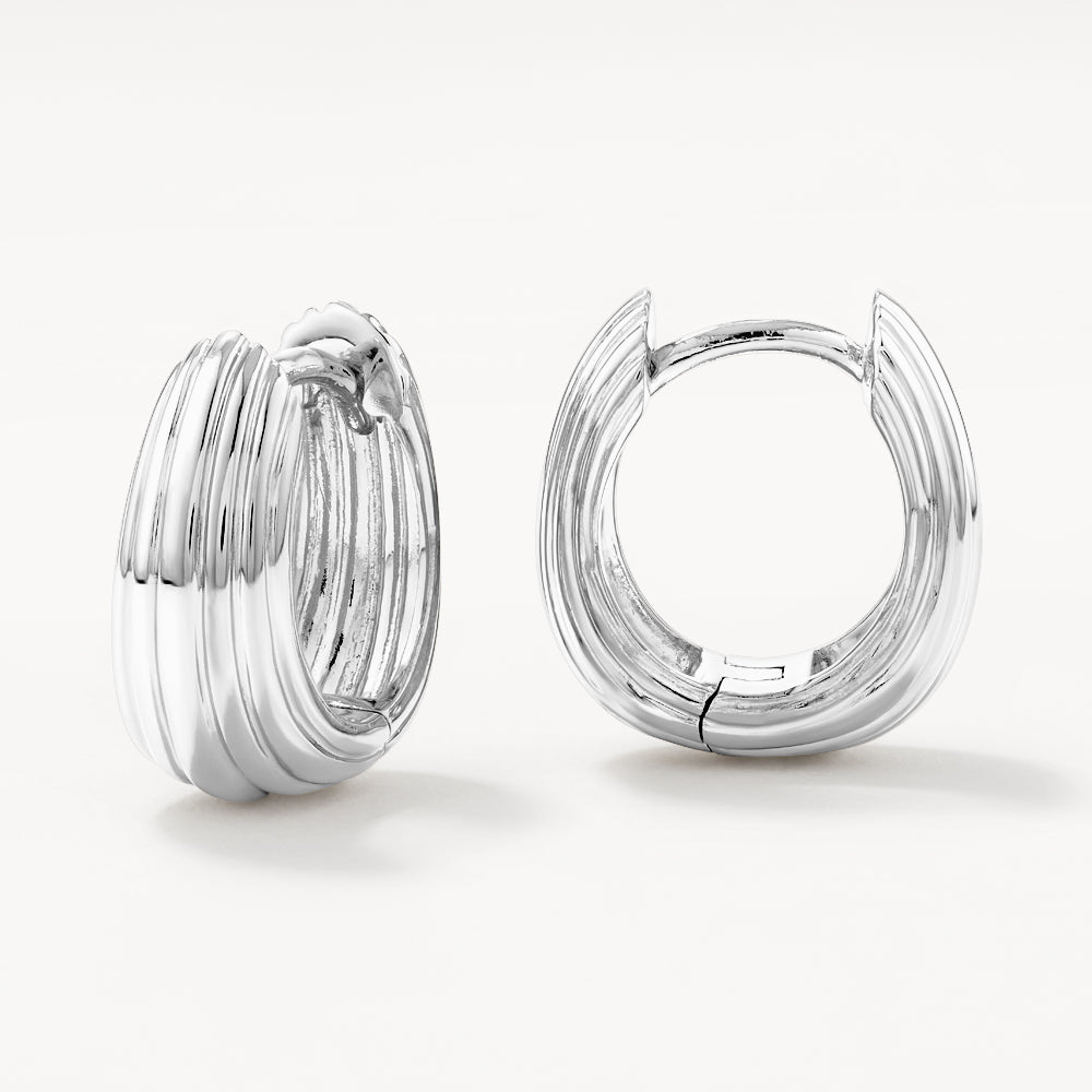 Medley Earrings Ribbed Dome Huggie Earrings in Silver