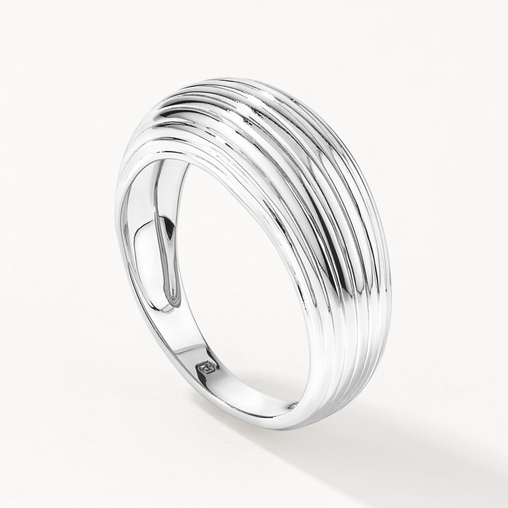 Medley Ring Ribbed Dome Ring in Silver