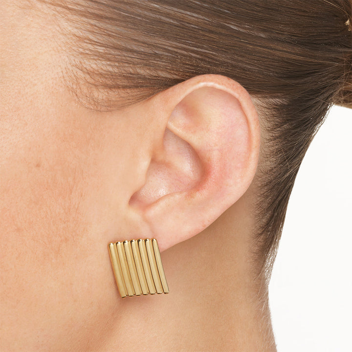 Medley Earrings Ribbed Square Stud Earrings in Gold