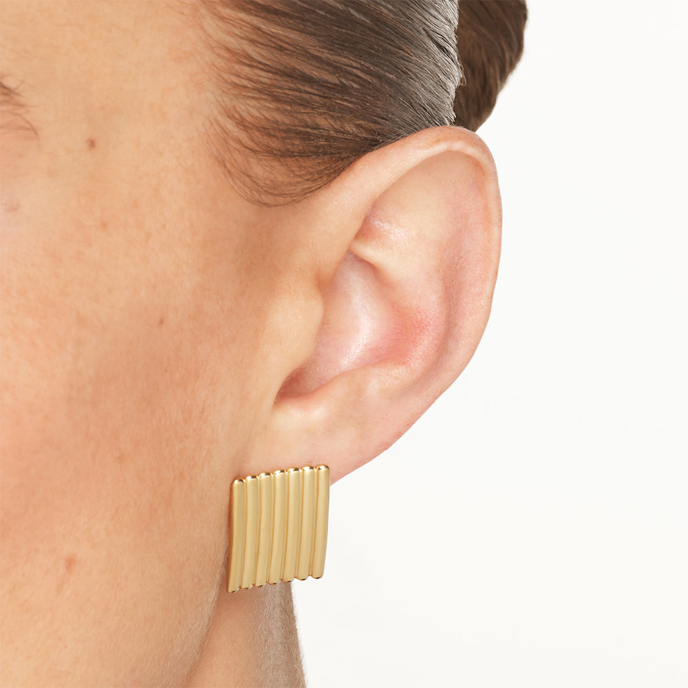 Medley Earrings Ribbed Square Stud Earrings in Gold