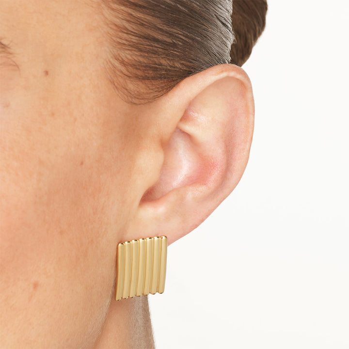 Medley Earrings Ribbed Square Stud Earrings in Gold