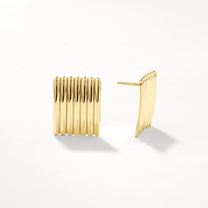 Medley Earrings Ribbed Square Stud Earrings in Gold