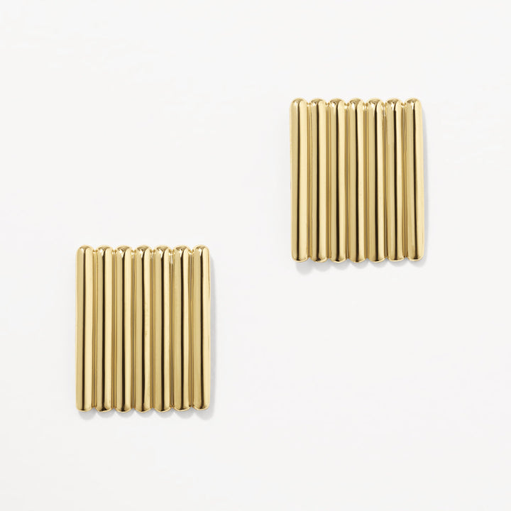 Medley Earrings Ribbed Square Stud Earrings in Gold