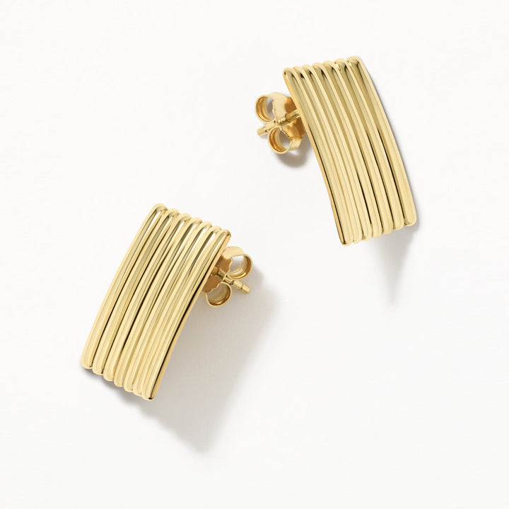 Medley Earrings Ribbed Square Stud Earrings in Gold