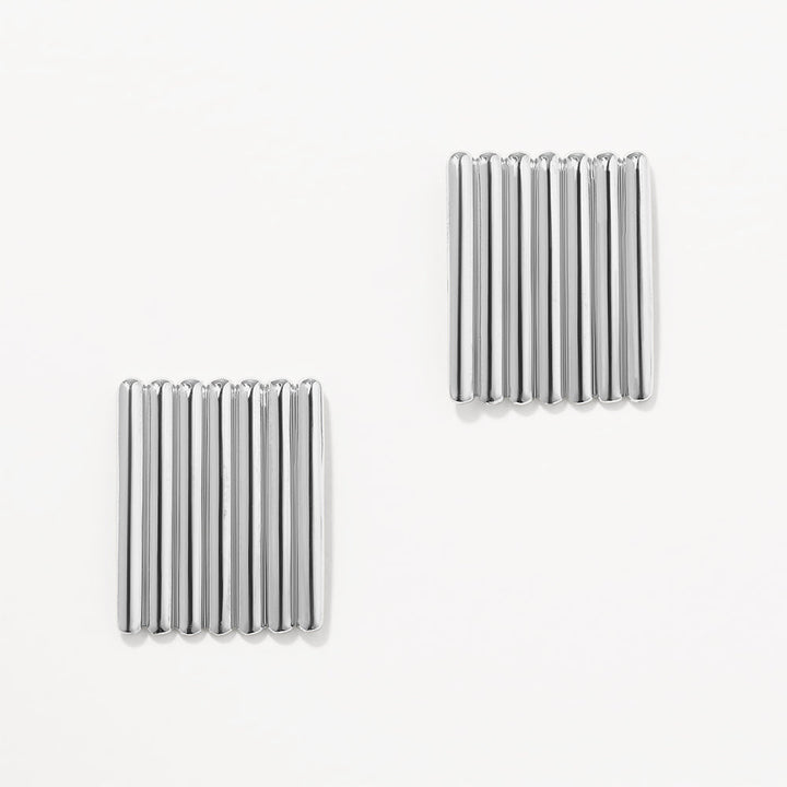 Medley Earrings Ribbed Square Stud Earrings in Silver