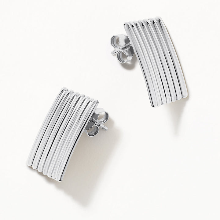 Medley Earrings Ribbed Square Stud Earrings in Silver