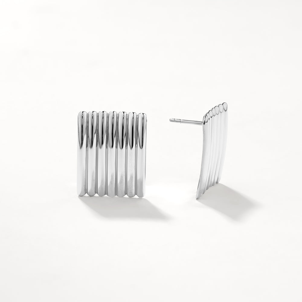 Medley Earrings Ribbed Square Stud Earrings in Silver