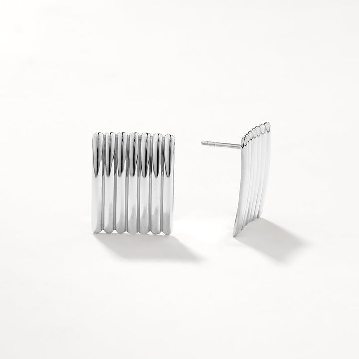 Medley Earrings Ribbed Square Stud Earrings in Silver