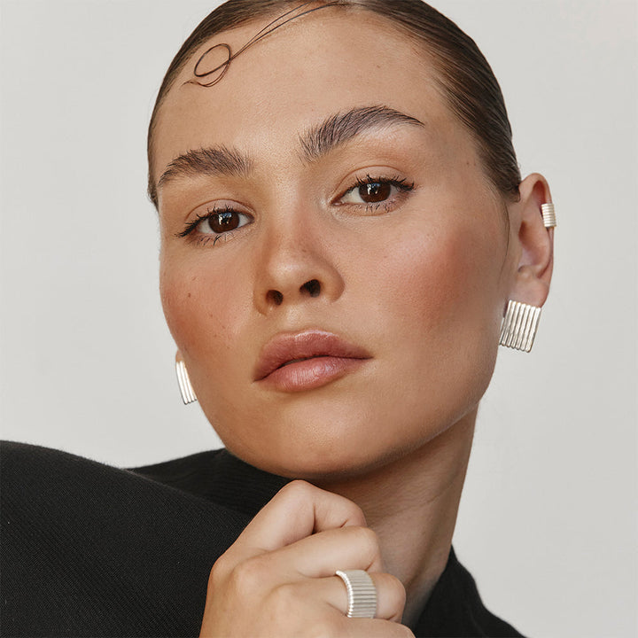 Square Ribbed Earrings Ribbed Square Stud Earrings in Silver | Medley Jewellery