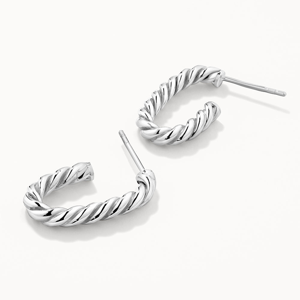 Rope Twist Paperclip Hoop Earrings in Silver