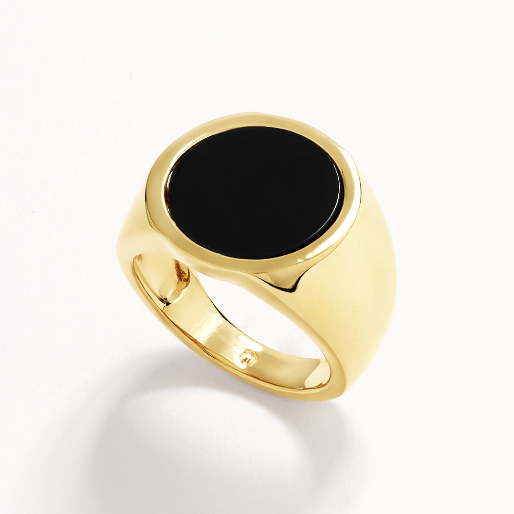 Medley Ring Round Black Onyx Unisex Pinky Ring in Gold