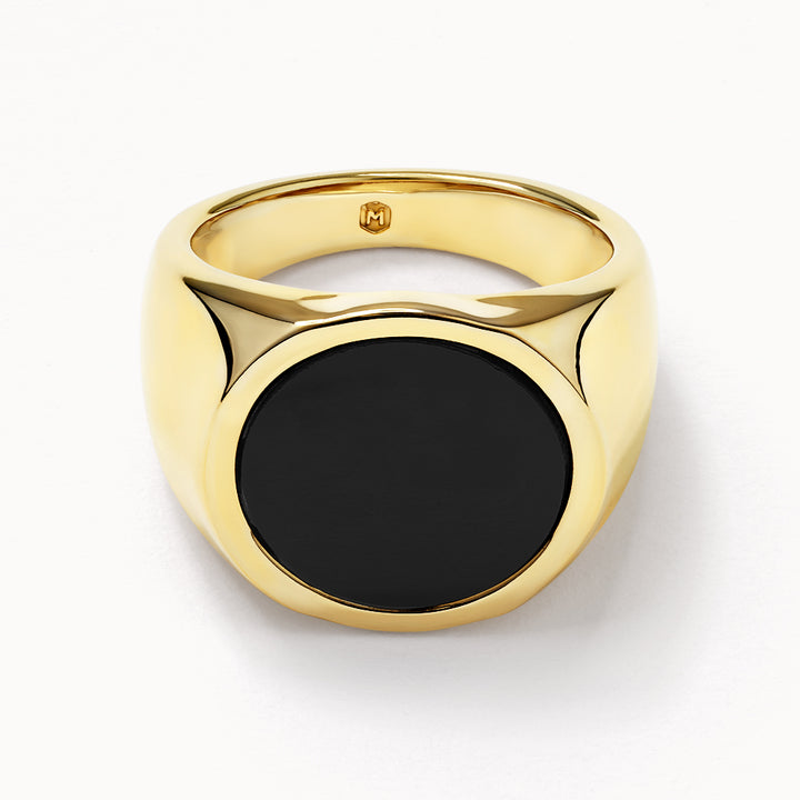 Medley Ring Round Black Onyx Unisex Pinky Ring in Gold
