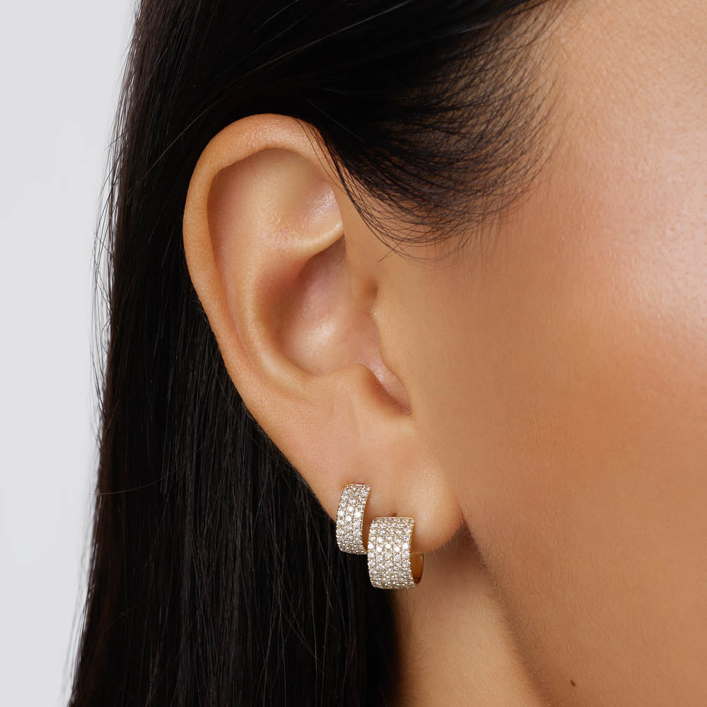 Medley Earrings Slim Diamond Pave Huggie Earrings in 10k Gold