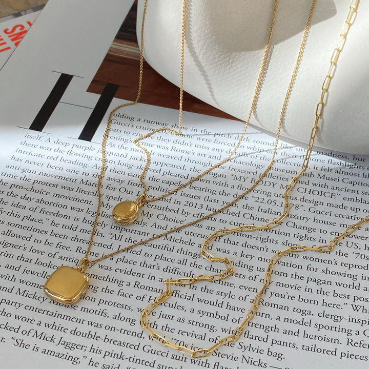 Medley Necklace Engravable Square Locket Necklace in Gold