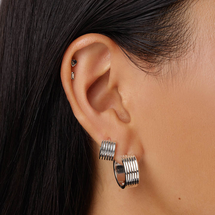Medley Earrings Textured Hoop Earrings in Silver