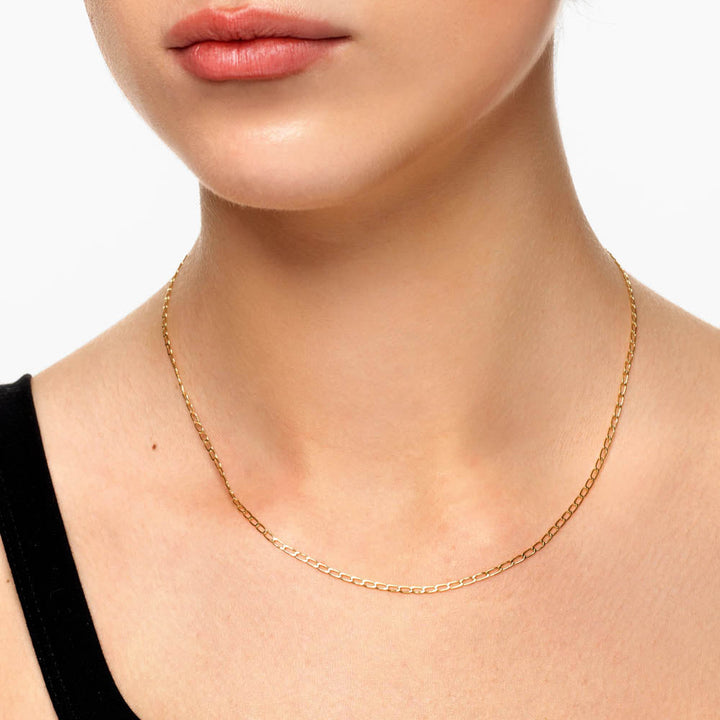 Thin Flat Curb Chain Necklace in Gold