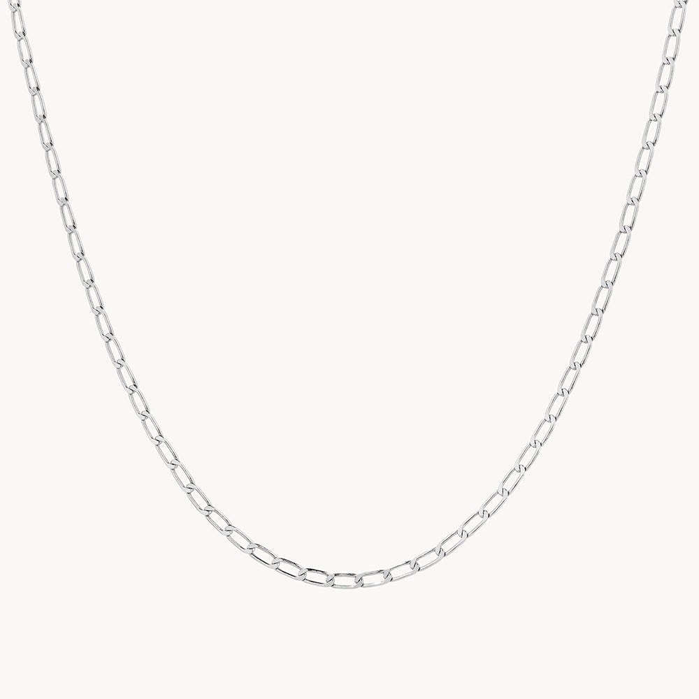 Thin Flat Curb Chain Necklace in Silver