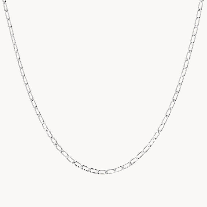 Thin Flat Curb Chain Necklace in Silver