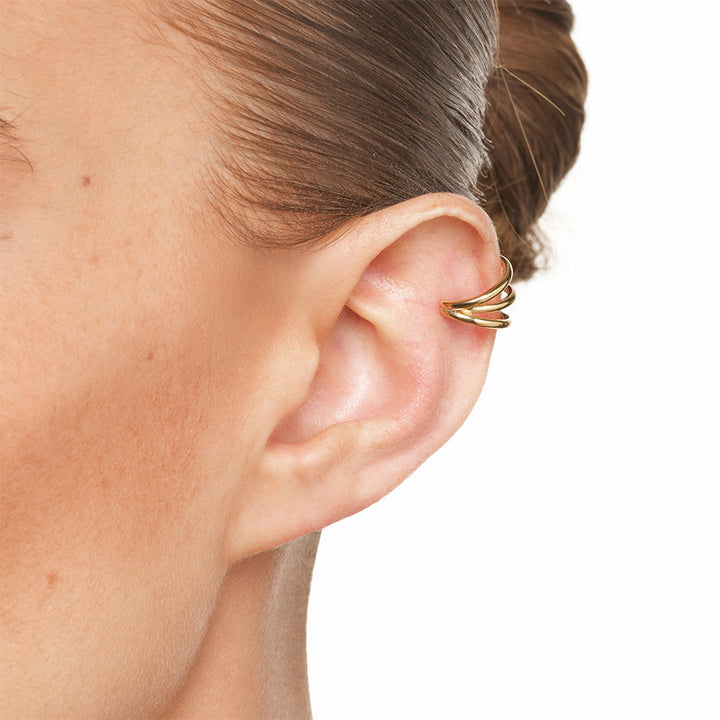 Medley Earrings Triple Band Single Ear Cuff in Gold