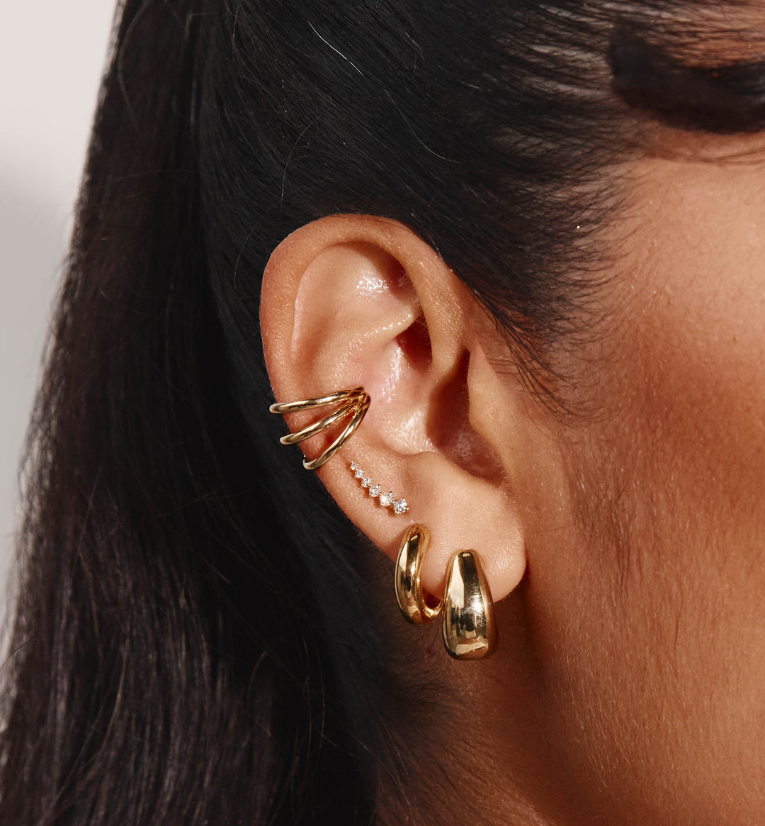 Medley Earrings Triple Band Single Ear Cuff in Gold