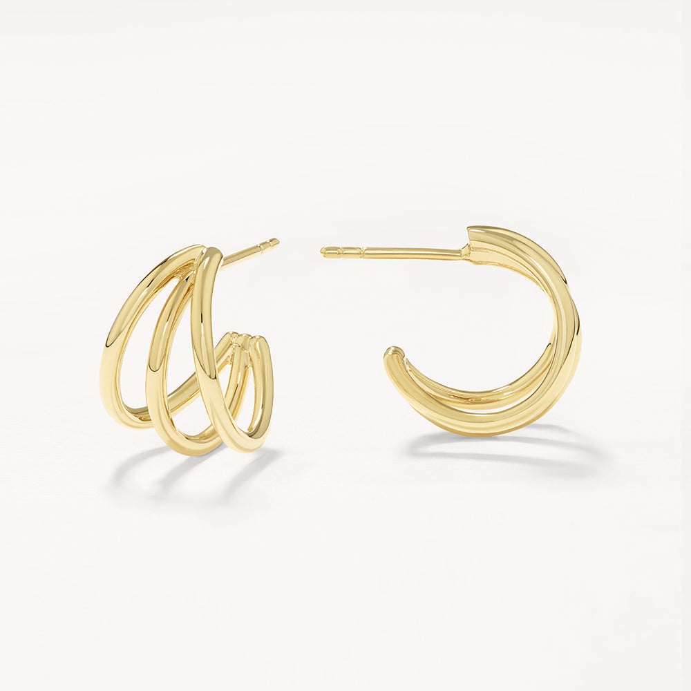 Medley Earrings Triple Hoop Stud Earrings in Gold