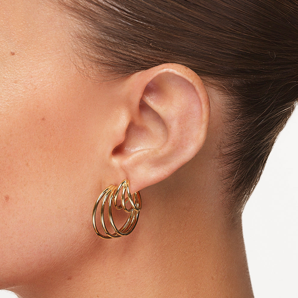 Triple Hoop Stud Earrings in Gold Medley Jewellery