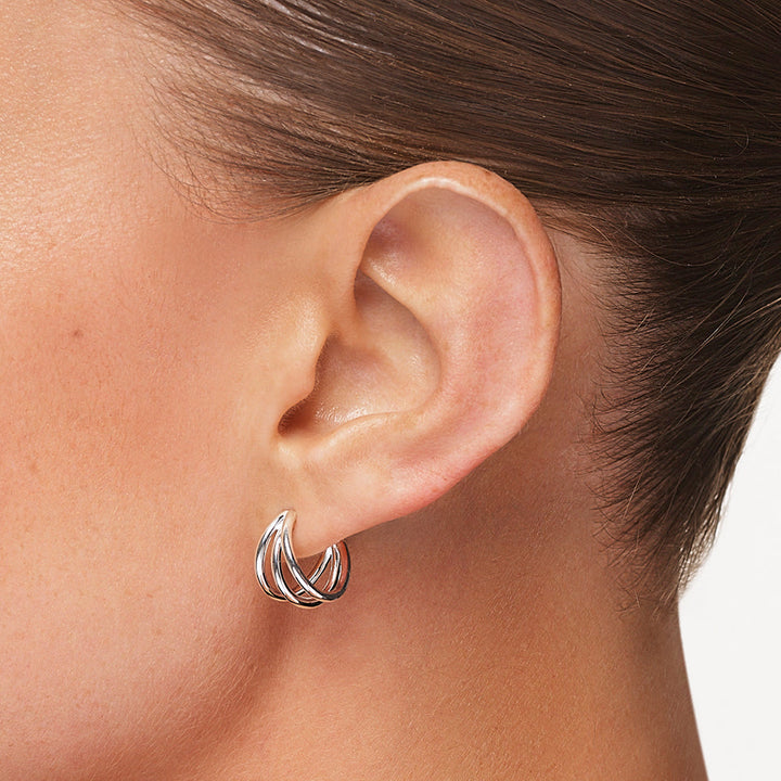 Medley Earrings Triple Hoop Stud Earrings in Silver