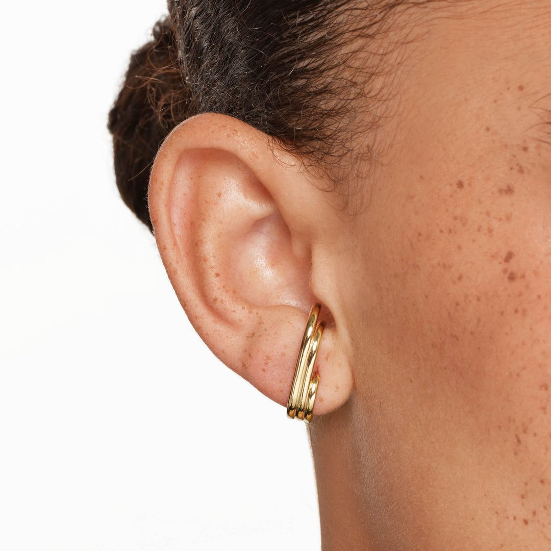 Medley Earrings Triple  Lobe Cuff Huggie Earring in Gold