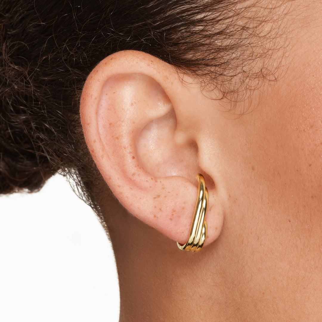 Medley Earrings Triple  Lobe Cuff Huggie Earring in Gold